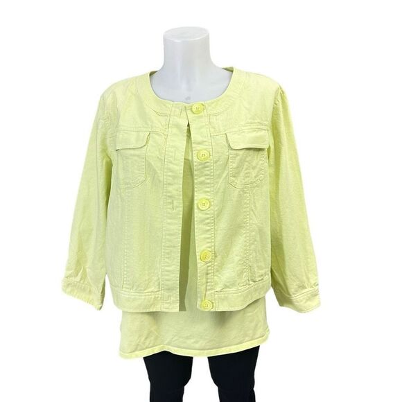PENDLETON Yellow Green Linen Blend Cropped Jacket & Tank 2 pc Set sz‎ XL - Picture 1 of 13